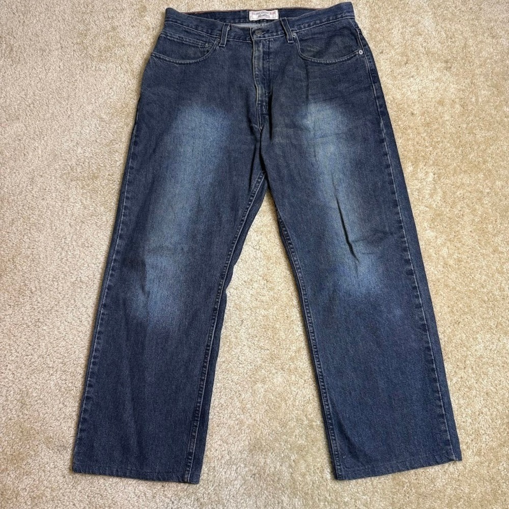 Levi Strauss Signature Mens Loose Straight Jeans Dark Wash Blue 33x30 Skater Y2K